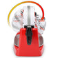 Disney Mickey Mouse Rotating Bubble Waffle Maker with red, black and white Mickey Mouse graphic shown rotating with arrow graphic MIC-66 Select Brands