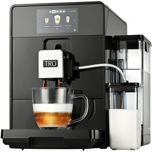 TRU Automatic Espresso and Coffee Machine with 24 Customizable Preset Beverages, 4.5" Digital Touchscreen, Integrated Grinder, and Removable Milk Tank