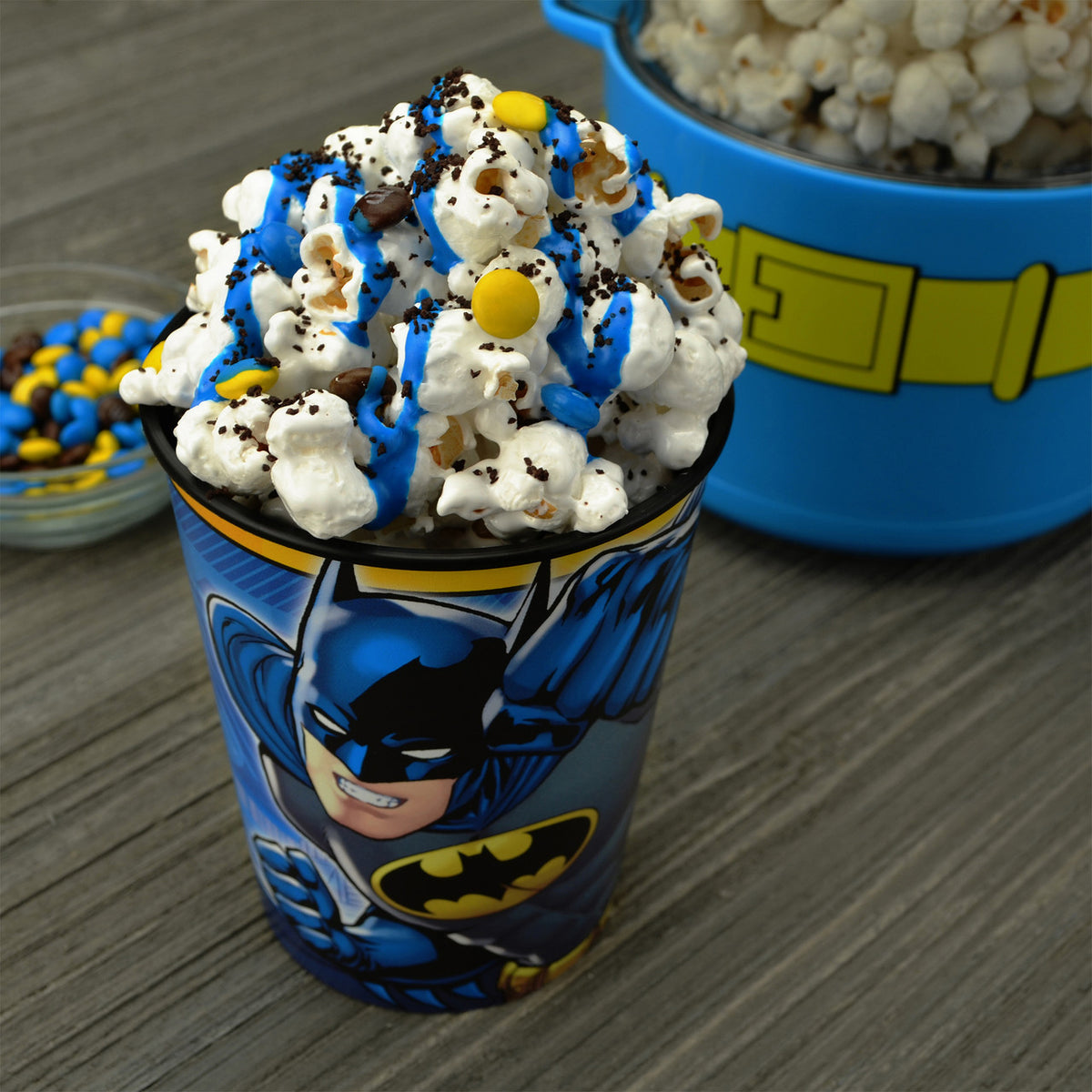 Batman Stir Popcorn Popper lifestyle photo colorful popcorn DCB-60CN Select Brands
